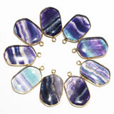 Fluorite Gilt Edged Necklace Pendant Healing Reiki Charms DIY Jewelry 8Pcs