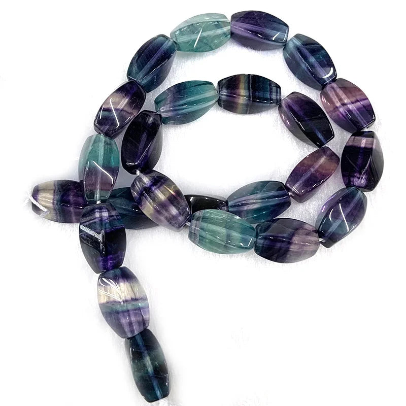 Fluorite Stone Beads 15'' Twist Oval Olive Loose Beads Jewelry Making Women Gift
