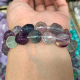 Fluorite Stone Beads 15'' Carved Flower Coin Button DIY Loose Beads