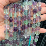 Fluorite Stone Beads 15'' Carved Flower Coin Button DIY Loose Beads