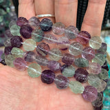 Fluorite Stone Beads 15'' Carved Flower Coin Button DIY Loose Beads