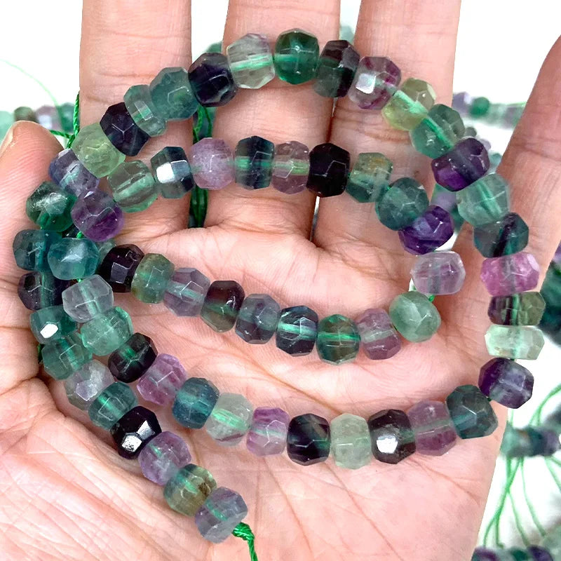 Natural Fluorite Stone Beads 15'' Faceted Rondelle for Jewelry Making