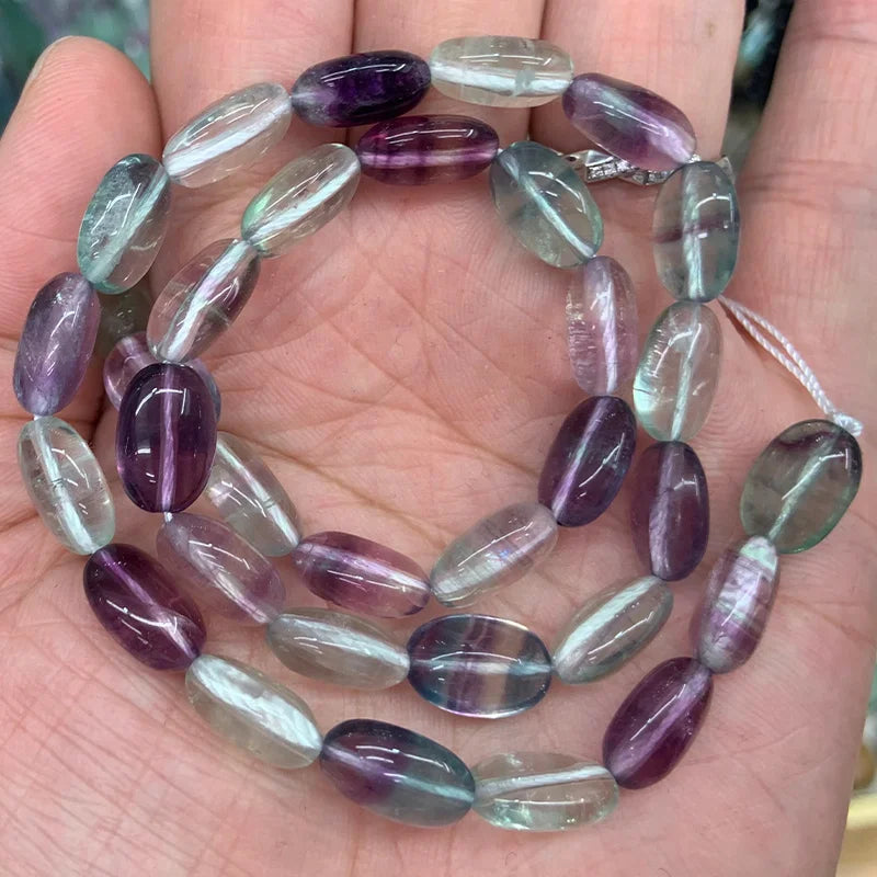Natural Fluorite Stone Beads 15'' Oval Shape for Jewelry Making