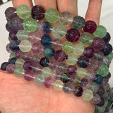 Natural Fluorite Stone Beads 15'' Round Carved Rose DIY Loose Beads
