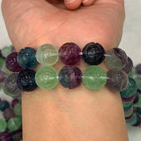Natural Fluorite Stone Beads 15'' Round Carved Rose DIY Loose Beads
