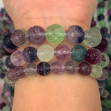 Natural Fluorite Stone Beads 15'' Round Carved Rose DIY Loose Beads