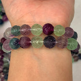 Natural Fluorite Stone Beads 15'' Round Carved Rose DIY Loose Beads