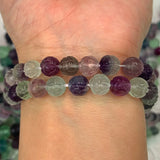 Natural Fluorite Stone Beads 15'' Round Carved Rose DIY Loose Beads