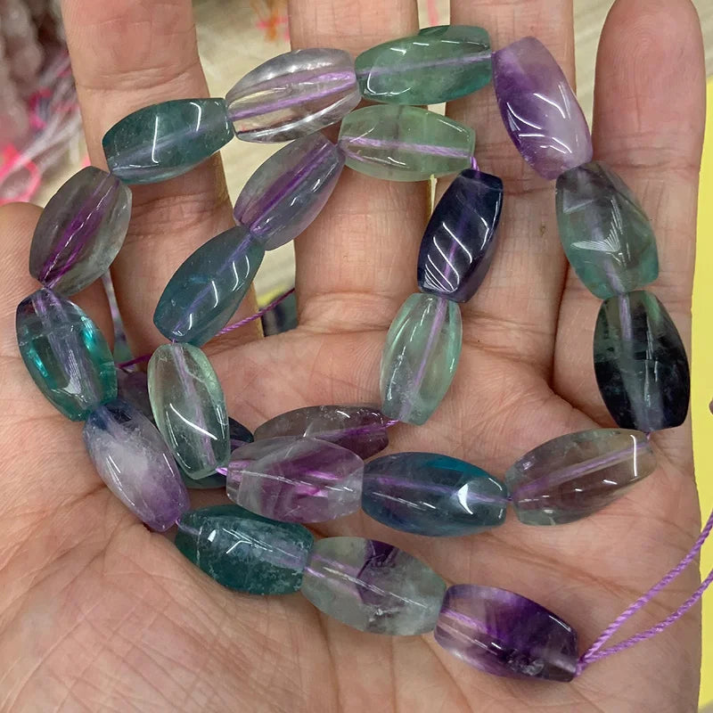 Fluorite Stone Beads 15'' Round Twist Column DIY Loose Beads For Jewelry Making