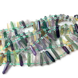 Fluorite Stone Beads 15'' Sticks Crystal Point Shape DIY Loose Beads