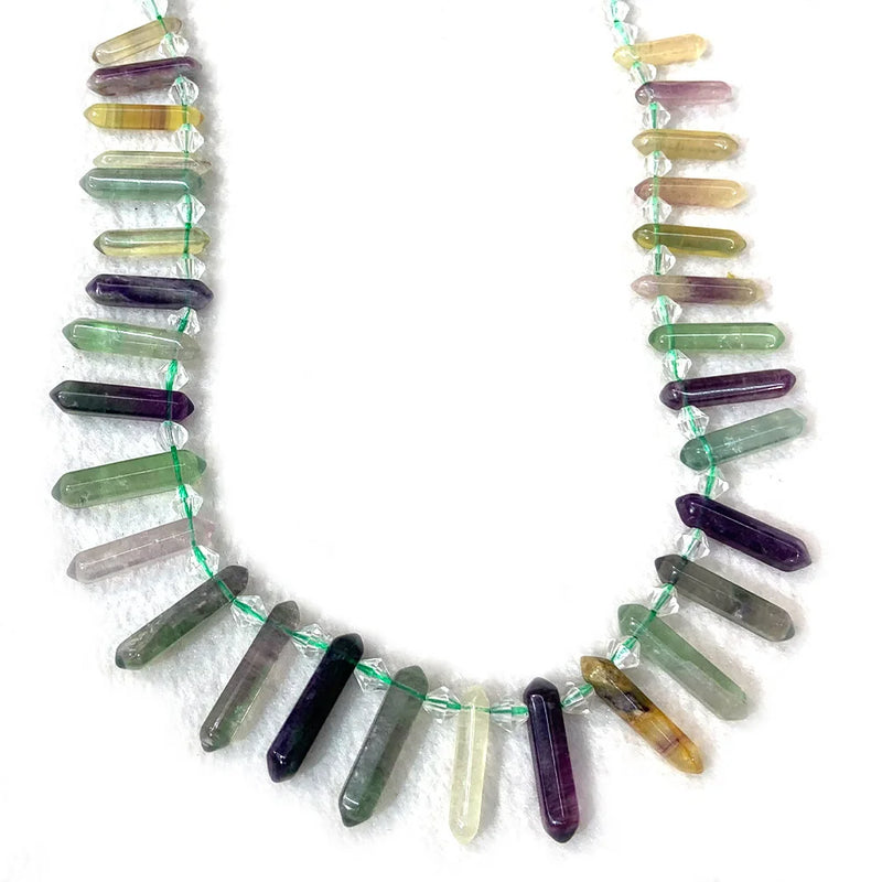 Fluorite Stone Beads 15'' Sticks Crystal Point Shape DIY Loose Beads