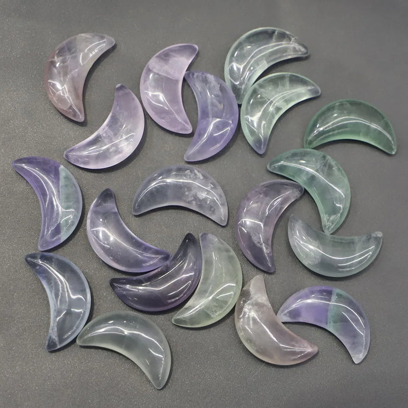 Fluorite Stone Moon Shaped Gemstone Home Ornament Decor Craft Gift
