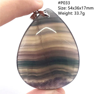 Fluorite Stone Necklace Pendant Jewelry Love Luck Gift Crystal Silver 54x36x17mm