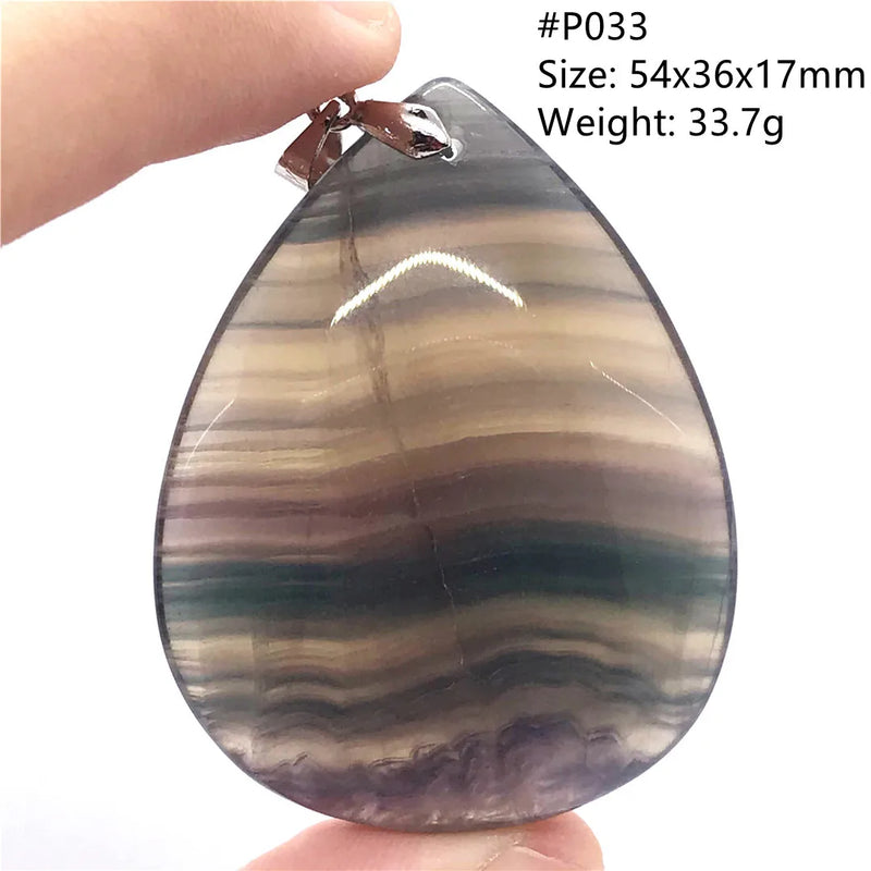 Fluorite Stone Necklace Pendant Jewelry Love Luck Gift Crystal Silver 54x36x17mm