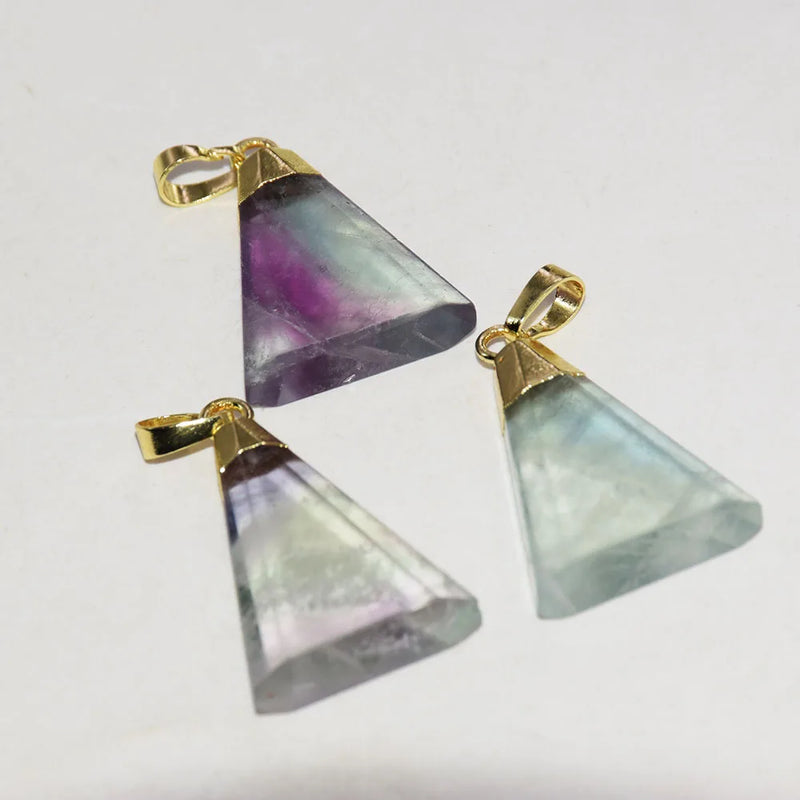 Fluorite Triangle Pendant Jewelry Green Purple Plating Stone Necklace