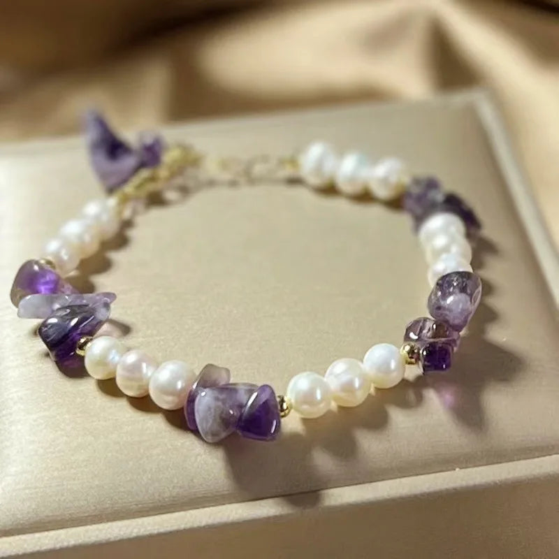 Freshwater Pearls Amethyst Bracelet Round Pendant Wedding Jewelry