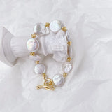 Fresh Button Pearl Bracelet w/ ECO Brass Beads & 14kGold Clasp