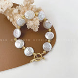 Fresh Button Pearl Bracelet w/ ECO Brass Beads & 14kGold Clasp