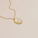 Mother Shell Choker Oval Necklace with 14K Brass Pendant
