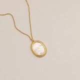 Mother Shell Choker Oval Necklace with 14K Brass Pendant