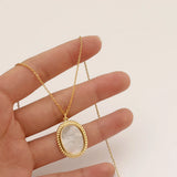 Mother Shell Choker Oval Necklace with 14K Brass Pendant