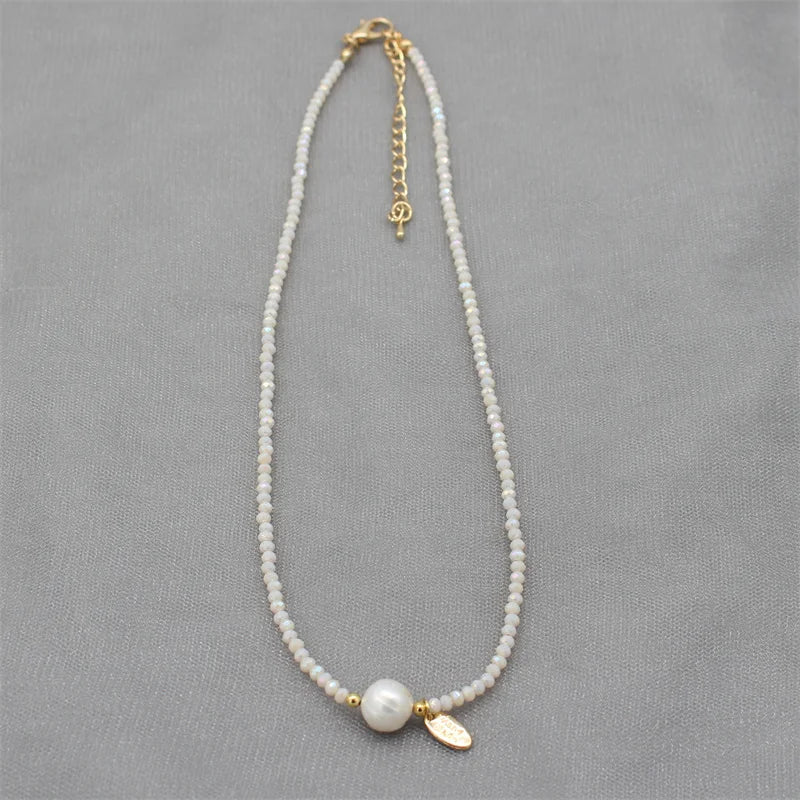 Baroque Pearl Necklace Crystal Glass Beads Choker Pendant