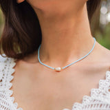 Fresh Water Baroque Pearl Necklace with Colorful Glass Beads