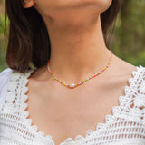 Fresh Water Baroque Pearl Necklace with Colorful Glass Beads