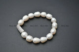 Fresh Water Pearl Beads CZ Metal Tube Charm Bracelet