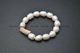 Fresh Water Pearl Beads CZ Metal Tube Charm Bracelet