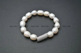 Fresh Water Pearl Beads CZ Metal Tube Charm Bracelet
