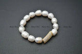 Fresh Water Pearl Beads CZ Metal Tube Charm Bracelet