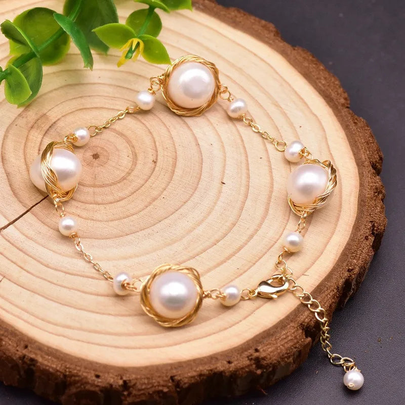 Natural Pearl Charm Bangles For Women - Adjustable Bracelets