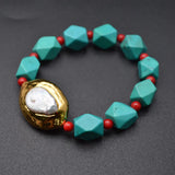Freshwater Pearl Turquoise Beads Stretch Bracelet