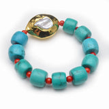 Fresh Water Pearl Turquoise Beads Stretch Man's Bracelet