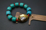 Fresh Water Pearl Turquoise Beads Stretch Man's Bracelet