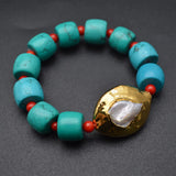 Fresh Water Pearl Turquoise Beads Stretch Man's Bracelet