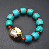 Fresh Water Pearl Turquoise Beads Stretch Man's Bracelet