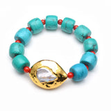 Fresh Water Pearl Turquoise Beads Stretch Man's Bracelet
