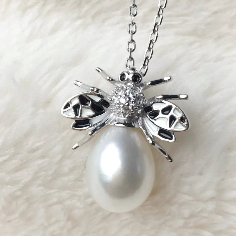 Freshwater Pearl Necklace Insect Girl Jewelry 925 Silver Chain