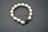 Freshwater Pearl Bead Bracelet with Abalone Shell Clover Charm