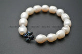 Freshwater Pearl Bead Bracelet with Abalone Shell Clover Charm