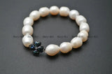 Freshwater Pearl Bead Bracelet with Abalone Shell Clover Charm