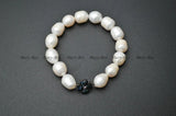Freshwater Pearl Bead Bracelet with Abalone Shell Clover Charm