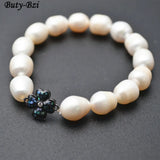 Freshwater Pearl Bead Bracelet with Abalone Shell Clover Charm