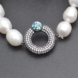Freshwater Pearl Bracelet with CZ Metal Round Abalone Charm