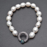 Freshwater Pearl Bracelet with CZ Metal Round Abalone Charm