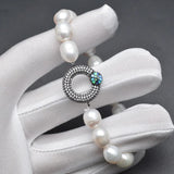 Freshwater Pearl Bracelet with CZ Metal Round Abalone Charm