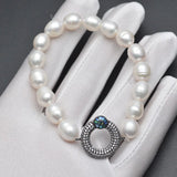Freshwater Pearl Bracelet with CZ Metal Round Abalone Charm
