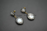 Fresh Water Pearl Double Layer Dangle Earrings Crystal Beads Party Jewelry